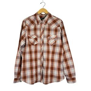 Roper Western Shirt Womens SZ XL Pearl Snaps Rockabilly Long Sleeve‎ Orange Tan